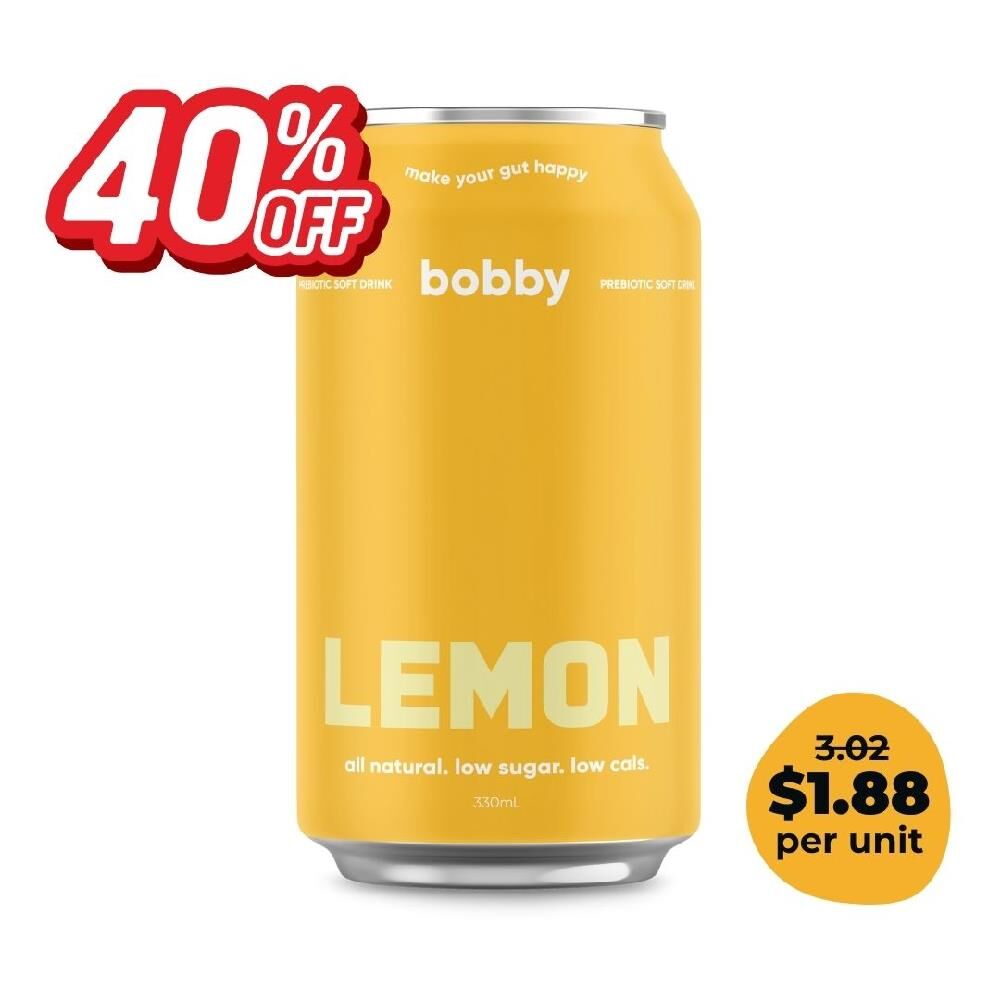 bobby Prebiotic Lemon 330ml – 12 Pack