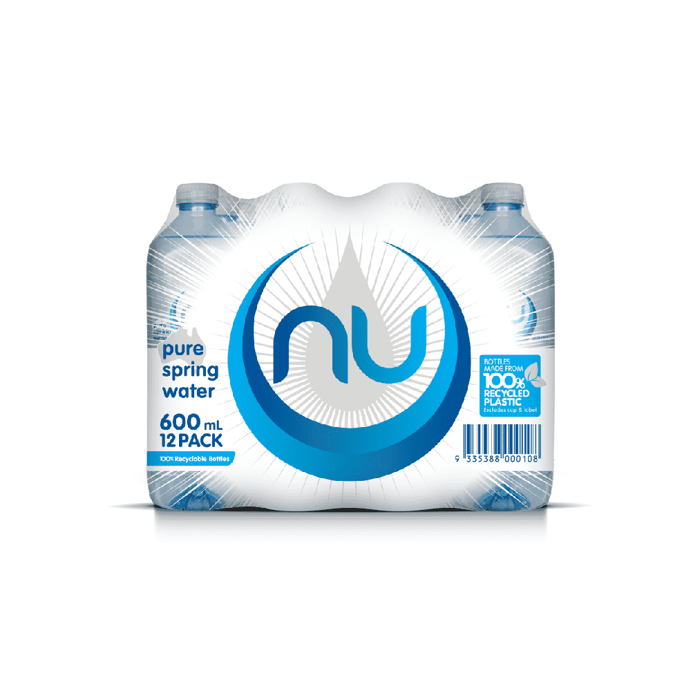 Nu Pure Spring Water Square Bottle 600ml – 12 Pack
