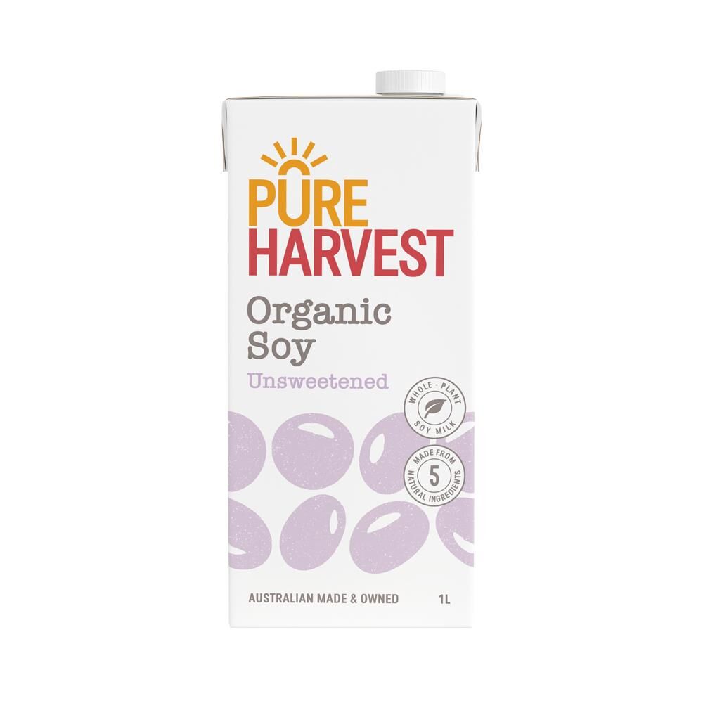 PureHarvest Organic Unsweetened Soy Milk 1L – 12 Pack