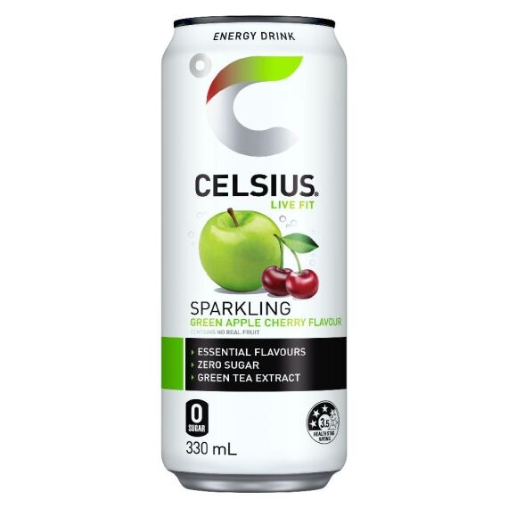Celsius Sparkling Energy Drink Green Apple Cherry 330ml – 24 Pack